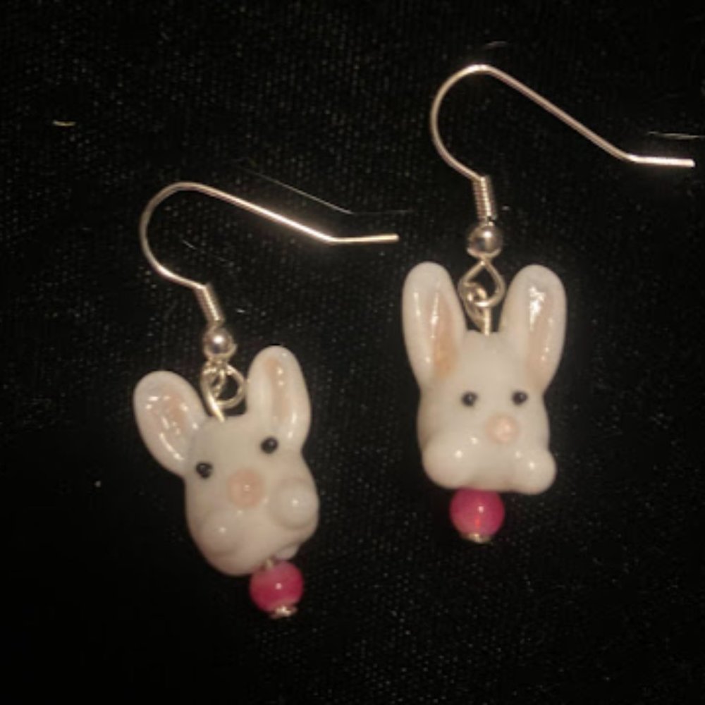 Handmade bunny rabbit lamp work earrings